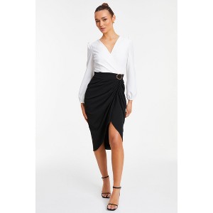 QUIZ Women's Two Toned Wrap Ruched Midi Dress - 1 of 4