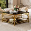 Merax Square Coffee Table with Black or Clear Glass Top and Two-Tier Display Shelf - 2 of 4
