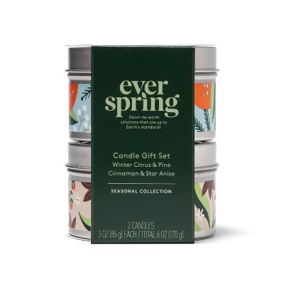 Holiday Tin Candle Gift Set - 2pk - Everspring™