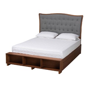 Baxton Studio King Kalare Fabric and Wood Platform Storage Bed Gray/Walnut Brown: Elegant Design, No Box Spring Needed - 1 of 4