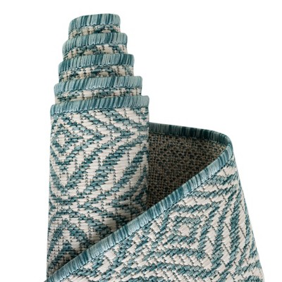 Aqua and Ivory Trellis Outdoor Rectangular Rug