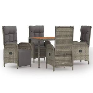 vidaXL 5-Piece Outdoor Patio Dining Set - Gray Poly Rattan with Reclining Chairs, Acacia Wood Tabletop, & Comfy Cushions for Garden/Deck - 1 of 4