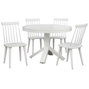 5Pc 45.25" Montrose Round Contemporary Dining Set White - Buylateral: Solid Rubberwood, Modern Farmhouse Style - 1 of 4