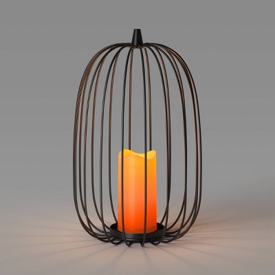 15" Lit Metal Twig Halloween Lantern - Hyde and EEK! Boutique™: Black Horror Decor, Sheltered Outdoor Use, AAA Battery Required