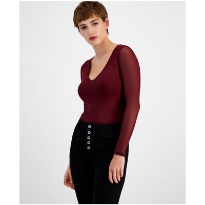 bar III Womens Mesh V Neck Knit Blouse