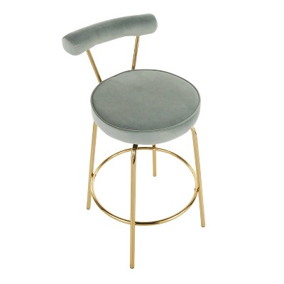 Sage Green Velvet Swivel Counter Stool with Gold Metal Frame