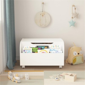 YONWAY 14.4"H Toy Box with Front Bookshelf, Flip-Top Lid, Safety Hinge, Toy Storage Organizer for Kids Room and Playroom (White) - 1 of 4
