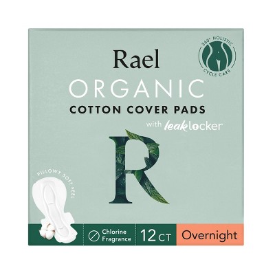 Rael Organic Cotton Cover Overnight Menstrual Fragrance Free Pads - Unscented - 12ct