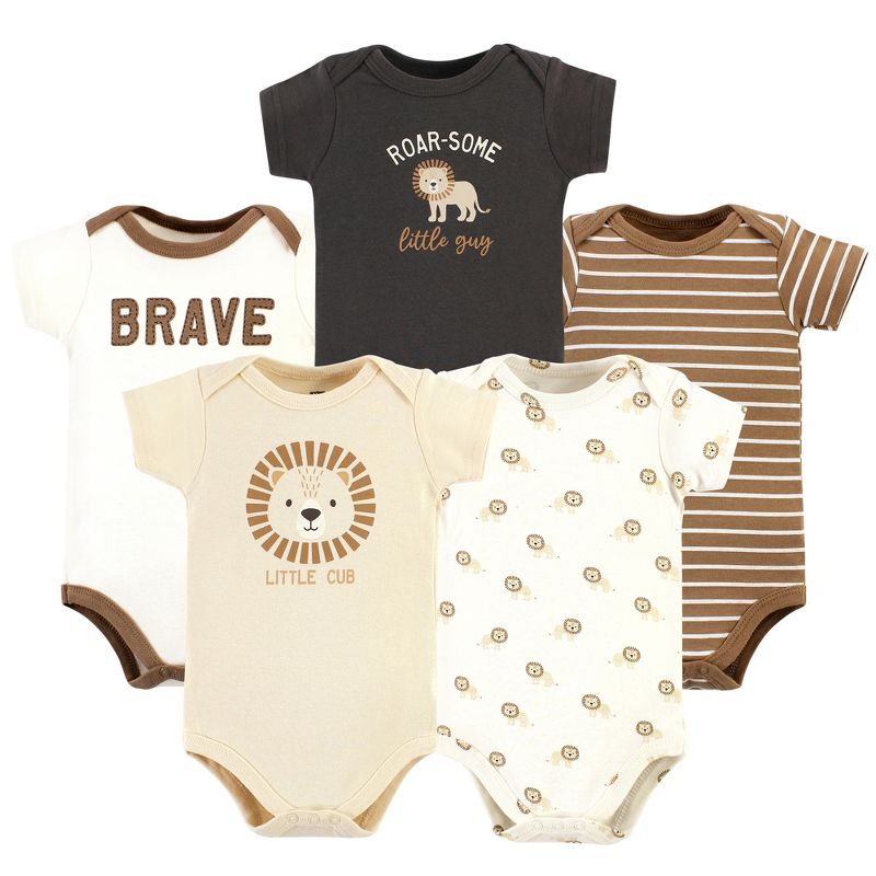 Hudson Baby Infant Boy Cotton Bodysuits, Brave Lion 5 Pack, 1 of 8