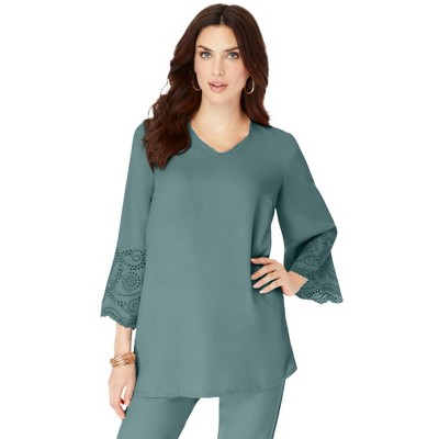 Roaman's Women's Plus Size Eyelet Georgette Tunic