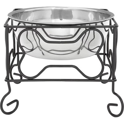 YML 7-Inch Wrought Iron Stand with Single Stainless Steel Bowl - Size: Medium (6.75 inches H x 8.25 inches W x 8.25 inches D)