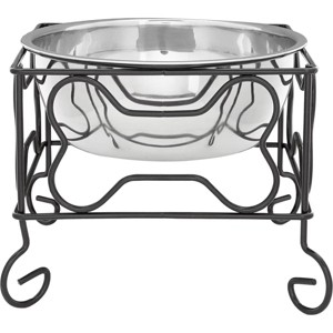 YML 7-Inch Wrought Iron Stand with Single Stainless Steel Bowl - Size: Medium (6.75 inches H x 8.25 inches W x 8.25 inches D) - 1 of 4