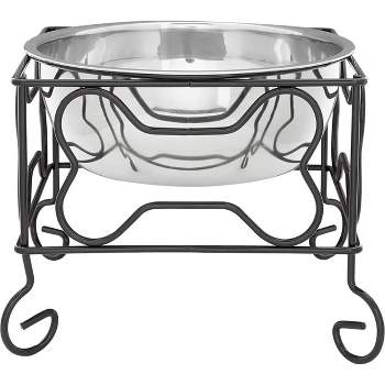 YML 7-Inch Wrought Iron Stand with Single Stainless Steel Bowl - Size: Medium (6.75 inches H x 8.25 inches W x 8.25 inches D)