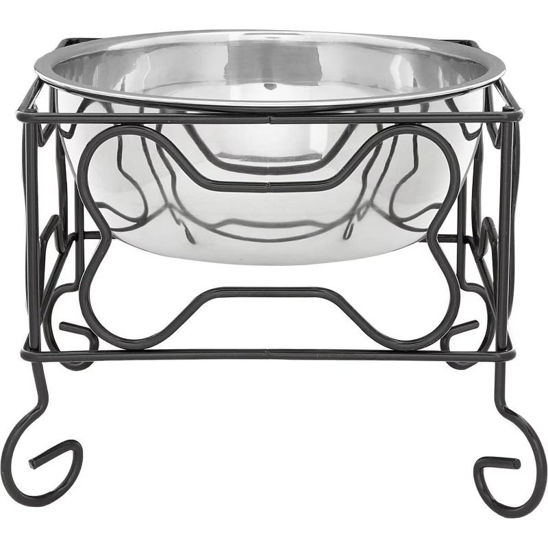 YML 7-Inch Wrought Iron Stand with Single Stainless Steel Bowl - Size: Medium (6.75 inches H x 8.25 inches W x 8.25 inches D), 1 of 2