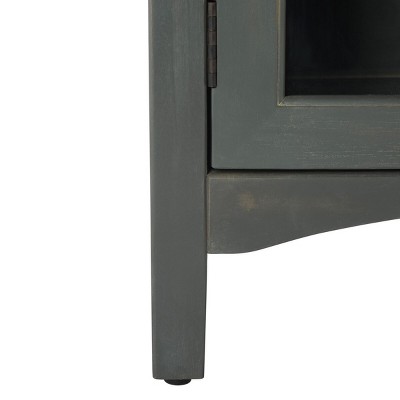 Transitional Ash Grey Elm Wood Nightstand with Glass Storage