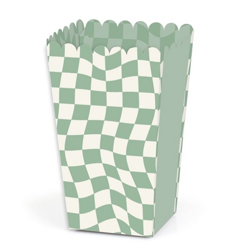 25 Pack White Sage Green Floral Print Paper Favor Boxes, Cardstock Par