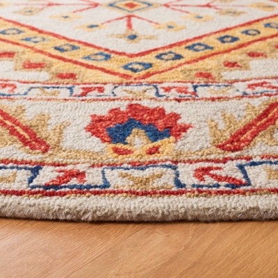 Ivory Geometric Handmade Wool Round Rug - 7' Diameter