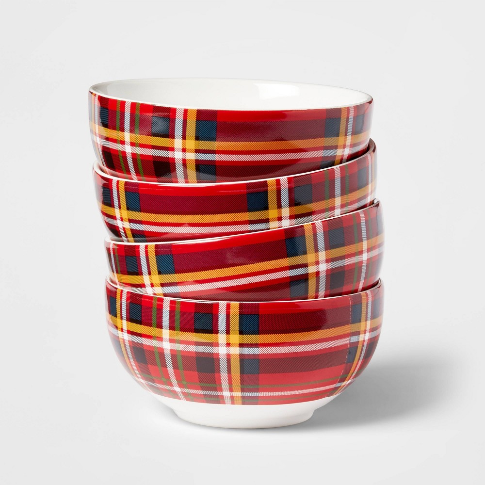 Photos - Other Cookware 16oz 4pk Porcelain Plaid Bowls - Threshold™