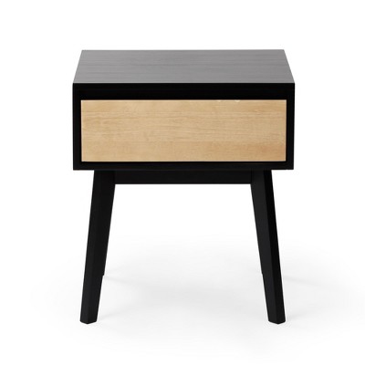 Modern Black and Blonde Solid Wood Nightstand with 1 Drawer