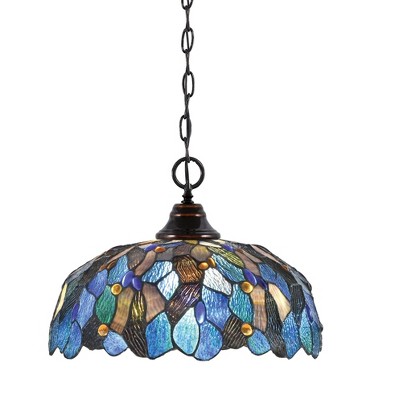 Toltec Lighting Any 1 - Light Pendant in  Black Copper with 16" Blue Mosaic Art Glass Shade
