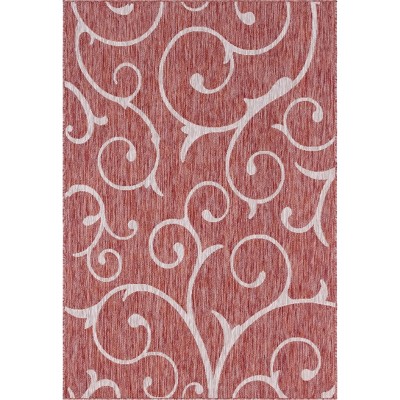 Abstract Elegance 4' x 6' Gray and Orange Synthetic Outdoor Rug