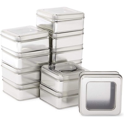 Bright Creations 12 Pack Metal Candle Tins with Lids, Silver Square Containers for DIY (3.5 In)