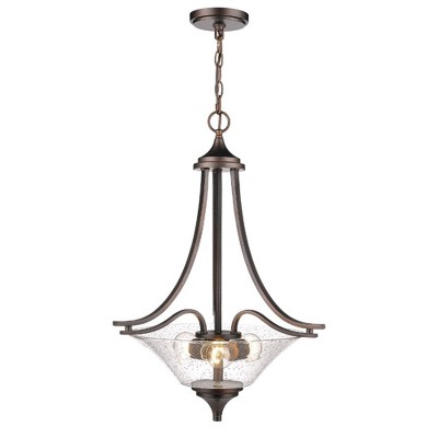 Natalie Rubbed Bronze 26.5" Pendant Light with Glass Shade