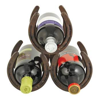 Foster & Rye Horseshoe Countertop Metal Wine Rack, Cast Iron Wine Bottle Holder, Holds 3 Standard Wine Bottles, 10" x 5.5" x 8.5"