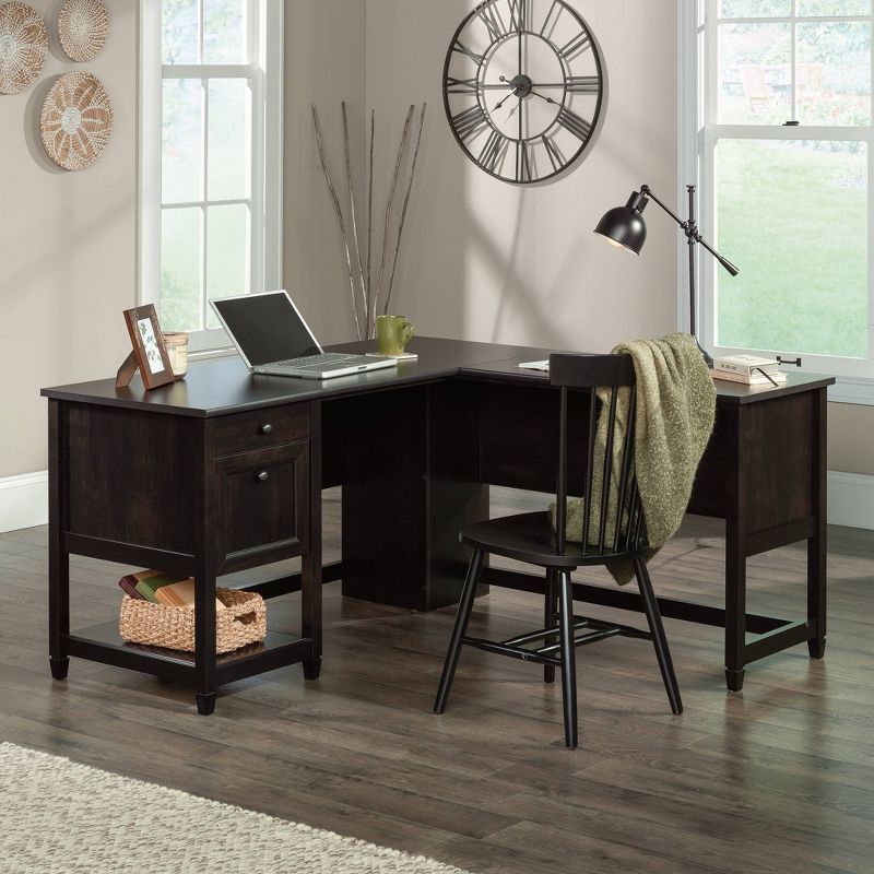 Edge Water2 Drawer L Shaped Desk Estate Black - Sauder: Office Furniture, Storage, Cord Management, 3 of 5
