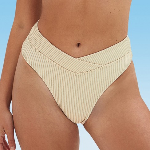 Women's Overlap High Waist Bikini Bottom - Cupshe-S-Yellow