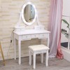 Vanity Desk with Mirror and Lights, Wood Makeup Dressing Table with Oval Mirror & Stool,3 Colors Lighting Modes - 2 of 4