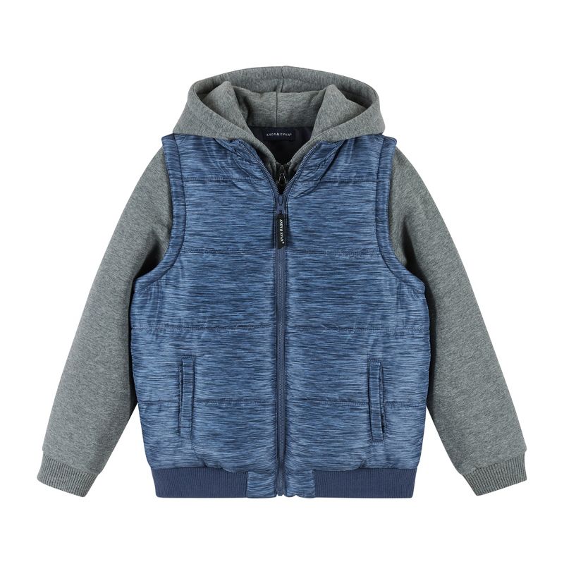 Andy & Evan  Toddler  Textured Blue & Grey Hoodie/Vest Combo, 1 of 2