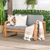 Galia Square Leg Acacia Wood Patio Loveseat with Cushions - Brown - Saracina Home - 2 of 4