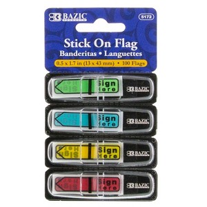 Bazic Products Neon Color Printed Sign Here Flags with Dispenser, 25 ct., 4/Pack (Pack of 12) - 1 of 1