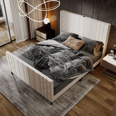 FUFU&GAGA Queen - Size Upholstered Bed with USB Charging Ports,Modern Stitched Headboard,TB117 - Certified