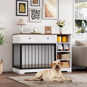 47” Large Dog Crate, Dog Kennel Indoor with 2 Drawers and 4 Shelves, Dog Crate Furniture TV Stand - 1 of 4