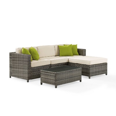 Sea Island 5pc Outdoor Wicker Sectional Set - Cream - Crosley