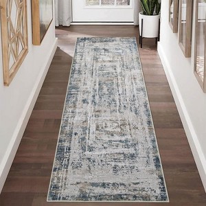 Acekool 5x7 Washable Rug - Low Pile Non-Slip Indoor Carpet, Soft Vintage Design for Living Room, Dining Area, Entryway, Grey & Cream - 1 of 4