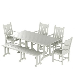 WestinTrends 6 Piece Outdoor Patio Dining Set Outdoor Table and Bench Armchair Set - 1 of 4