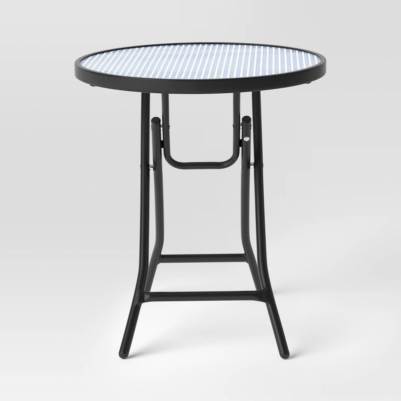 Glass Round Printed Folding Outdoor Portable Side Table Blue - Room Essentials&#8482;, 4 of 8