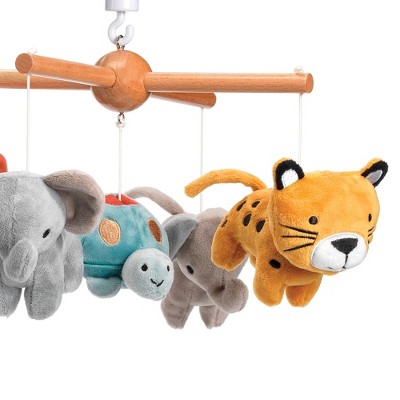 Gray Velour Musical Crib Mobile with Plush Animals