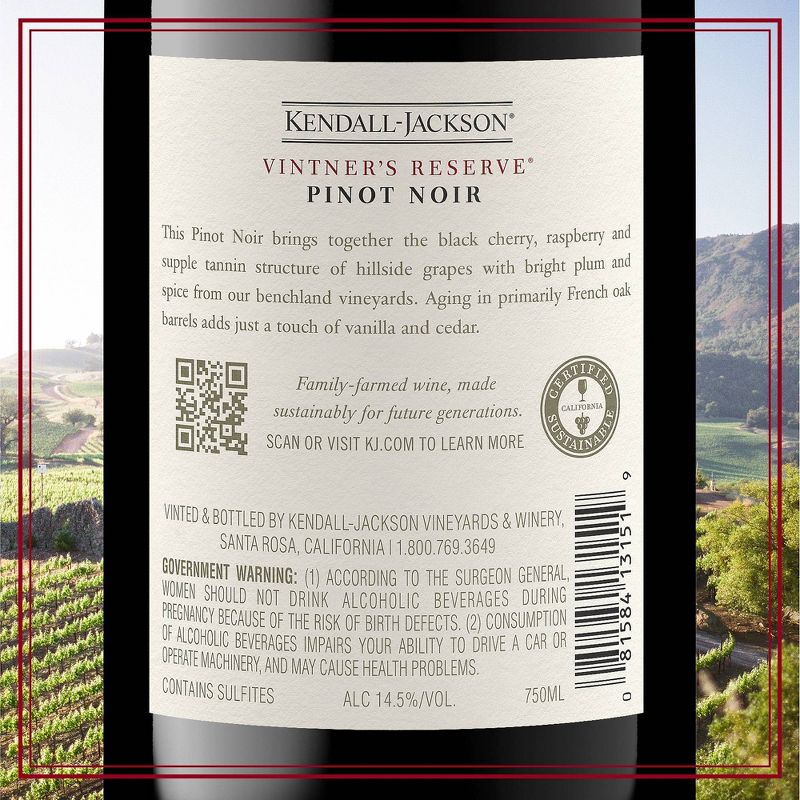 Kendall-Jackson Vintner&#39;s Reserve Pinot Noir Red WIne - 750ml Bottle, 4 of 11