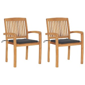 Garden Chair Set of 2 Teak Wood vidaXL - 1 of 4