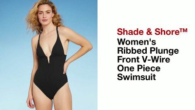 Women's Ribbed Plunge Front V-wire One Piece Swimsuit - Shade