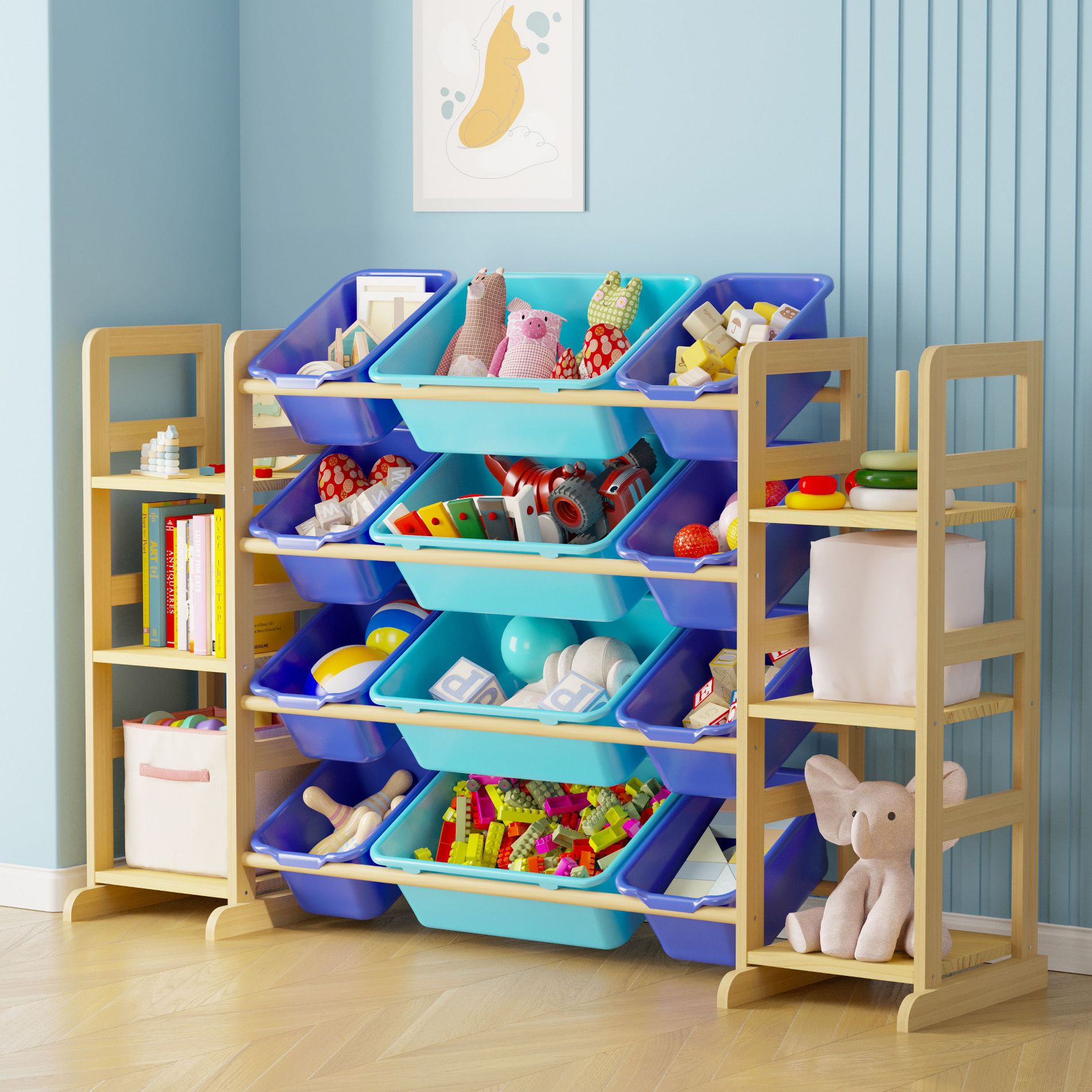 Toy Storage Organizer , Kids Bookshelf and Bin Shelf for Bedroom, Playroom Organization and Decor