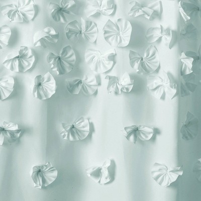 Lucia Blue 72" x 72" Fabric Shower Curtain with Handmade Bow Details