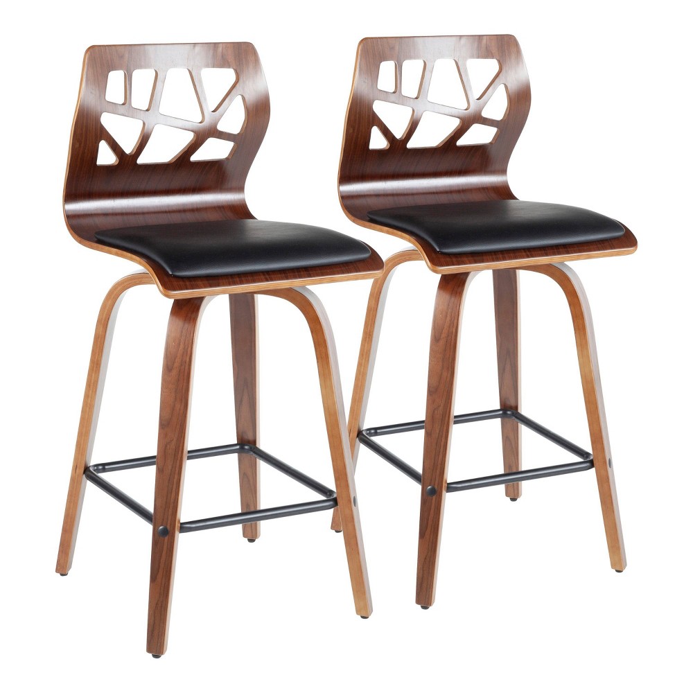 Photos - Chair Set of 2 Folia Mid-Century Modern Counter Height Barstools Black - Lumisou