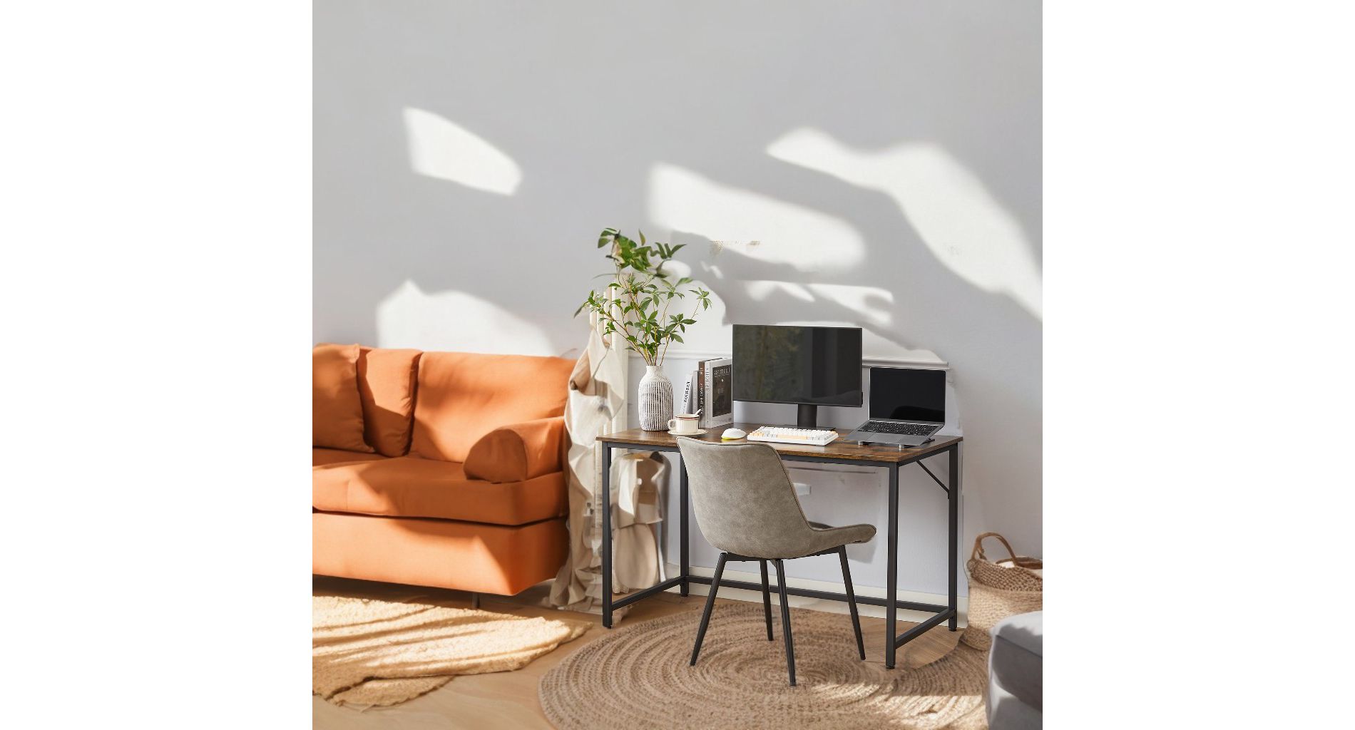 Industrial Style Computer Desk, Gaming Desk, Brown