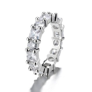 14K White Gold Brilliant & Princess Cut Eternity Ring with Simulated Diamonds - 1 of 4
