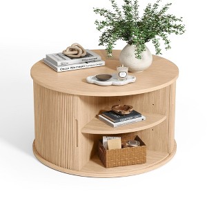 Round Fluted Coffee Table with Large Storage, Mid-Century Style, Sliding Tambour Door for Living Room - 1 of 4